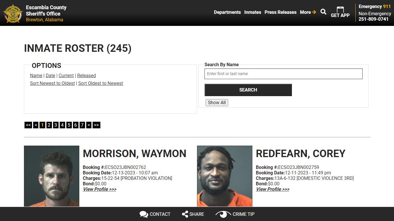 Inmate Roster (252) - Escambia County Sheriff, AL
