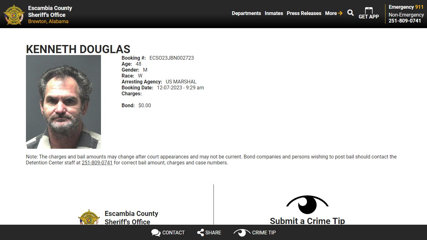 View Roster - KENNETH DOUGLAS - Escambia County Sheriff, AL