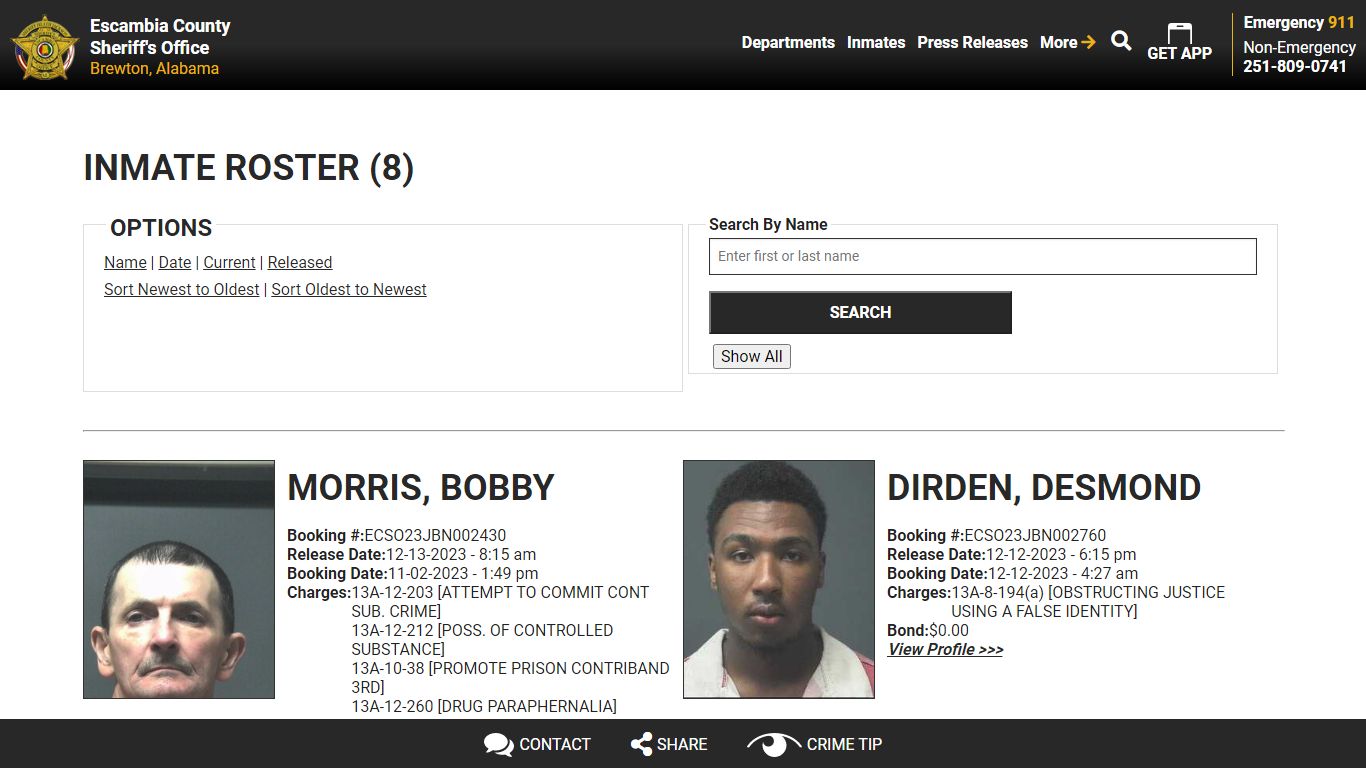 Inmate Roster (18) - Escambia County Sheriff, AL